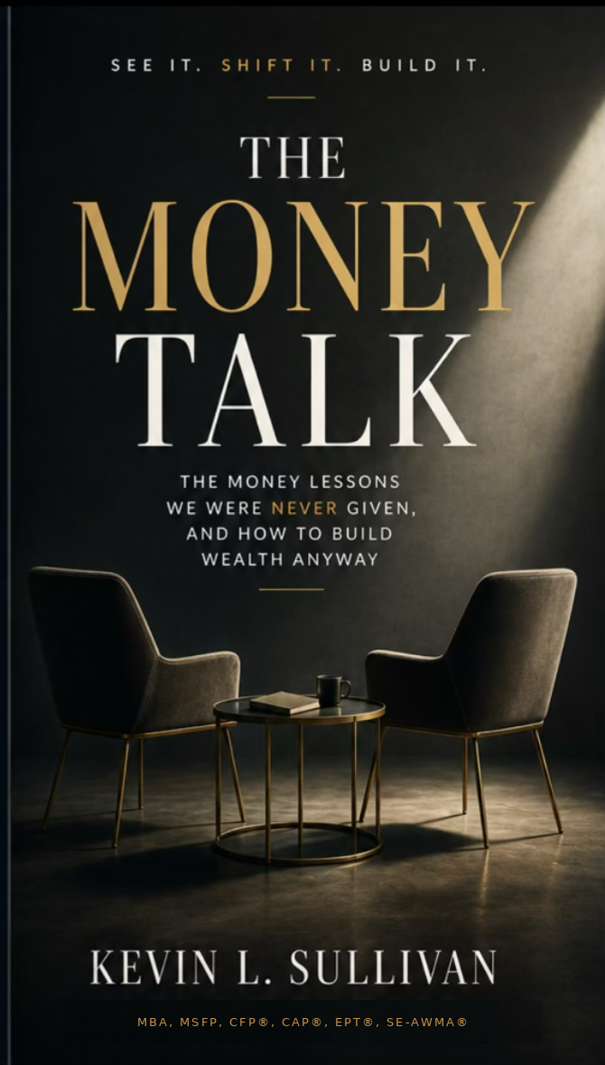 The Money Talk cover concept with navy and gold design